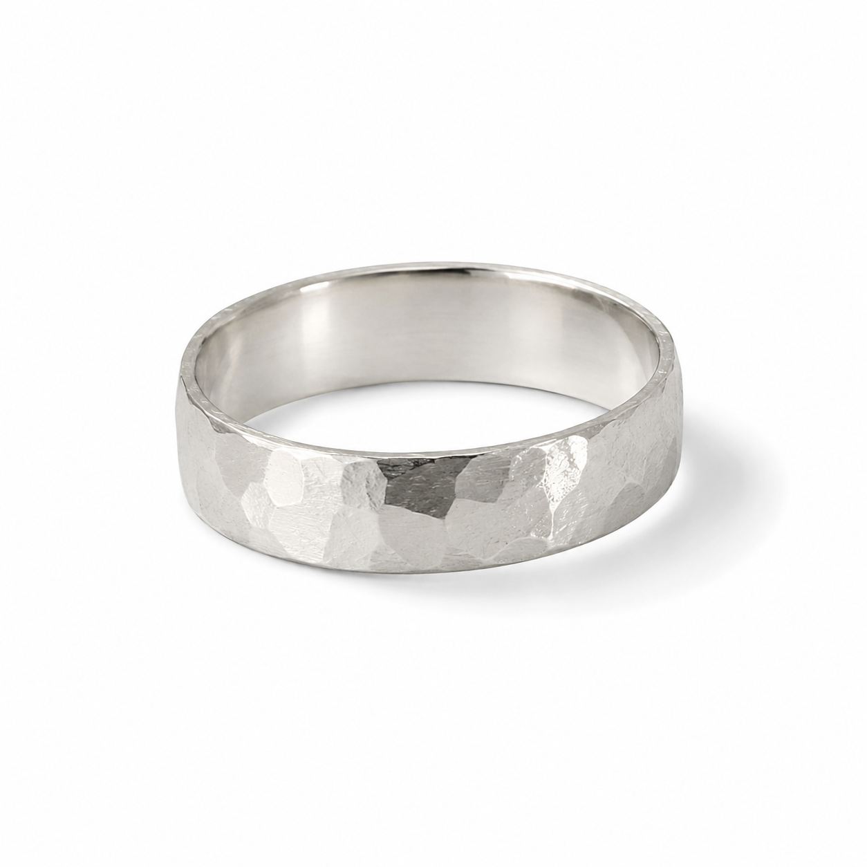 Hammered Band Ring in Sterling Silver – 5mm Wide