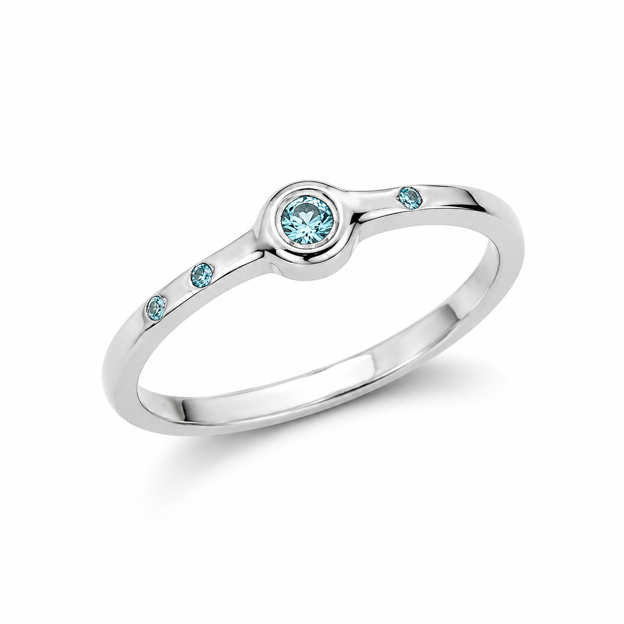 Penta Ring with 5 Blue Diamonds in Sterling Silver Squared Band