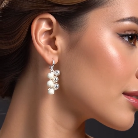 Cascade Earrings – Silver Beads Waterfall Design