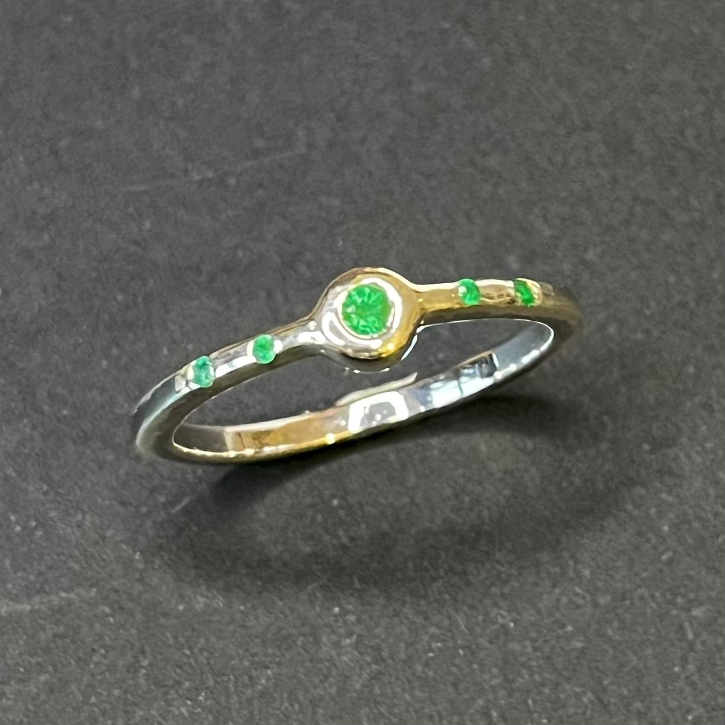 Penta Ring with 5 Emeralds in Sterling Silver Squared Band