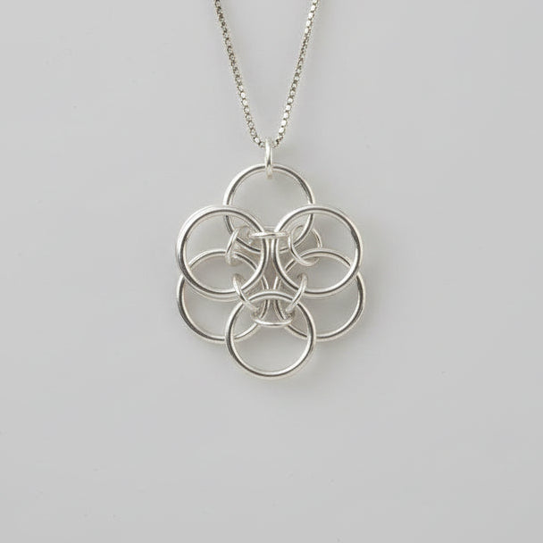 Chainmail Flower Necklace – Interlocking Silver Rings, Designed and handcrafted in London by AdeM