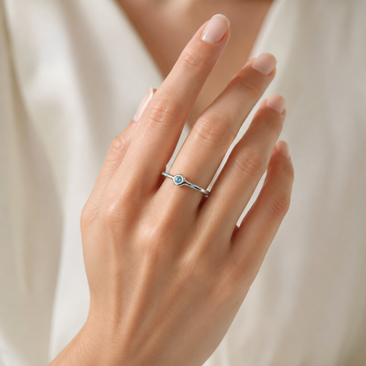 Penta Ring with 5 Blue Diamonds in Sterling Silver Squared Band