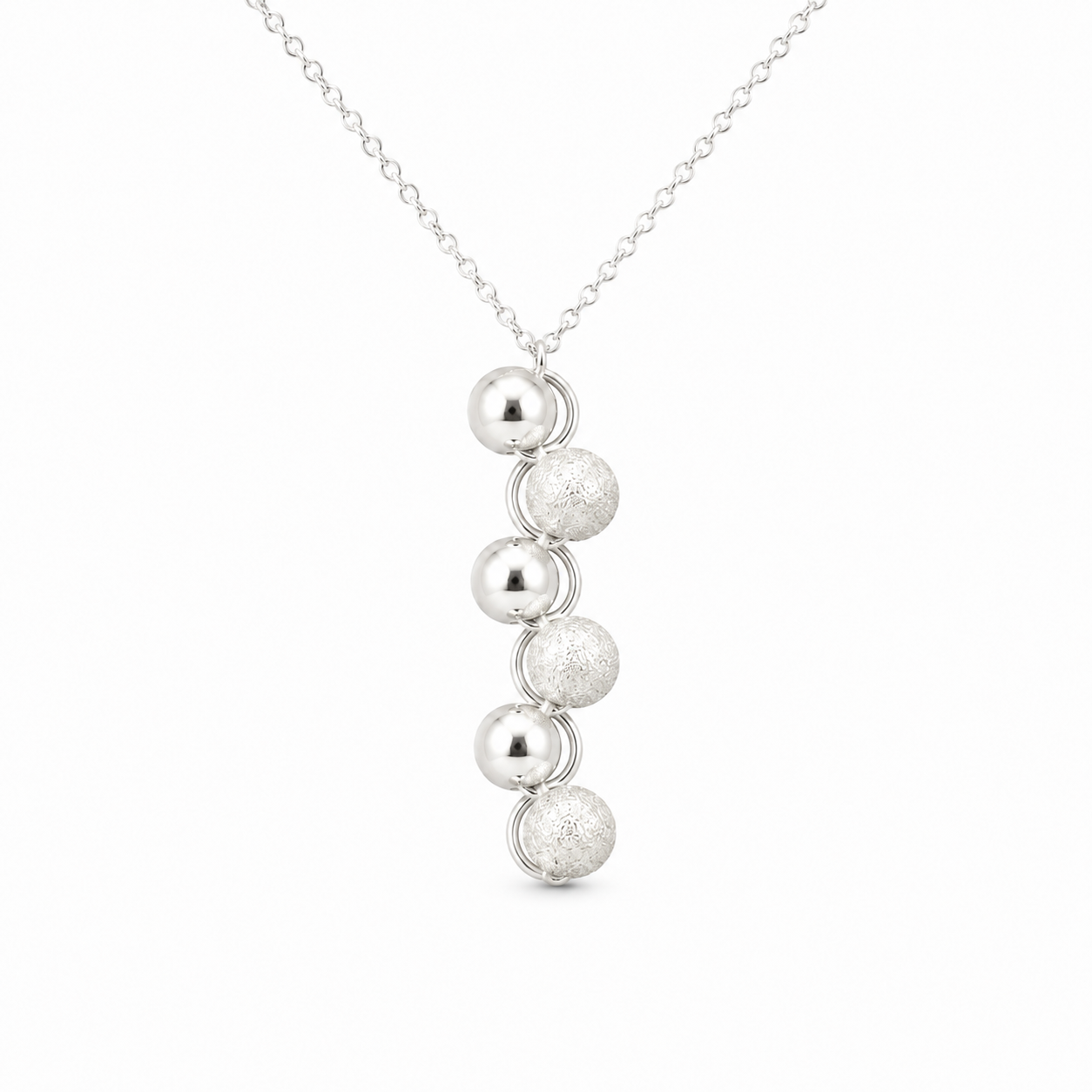 Cascade Necklace – Silver Beads Waterfall Design
