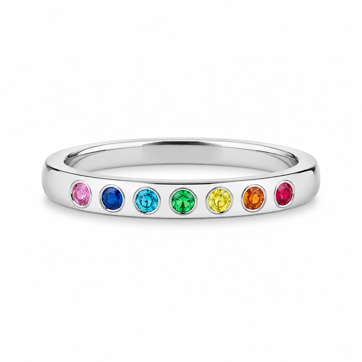 Rainbow Ring with Coloured Diamonds and Gemstones in Sterling Silver