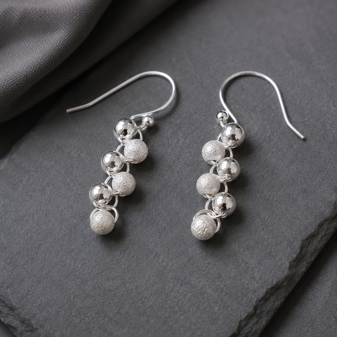 Cascade Earrings – Silver Beads Waterfall Design