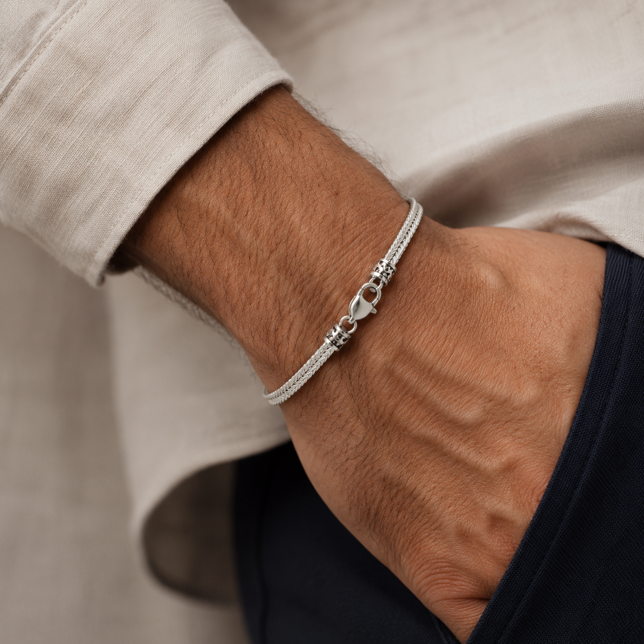 Squared Curb Chain Bracelet in Sterling Silver