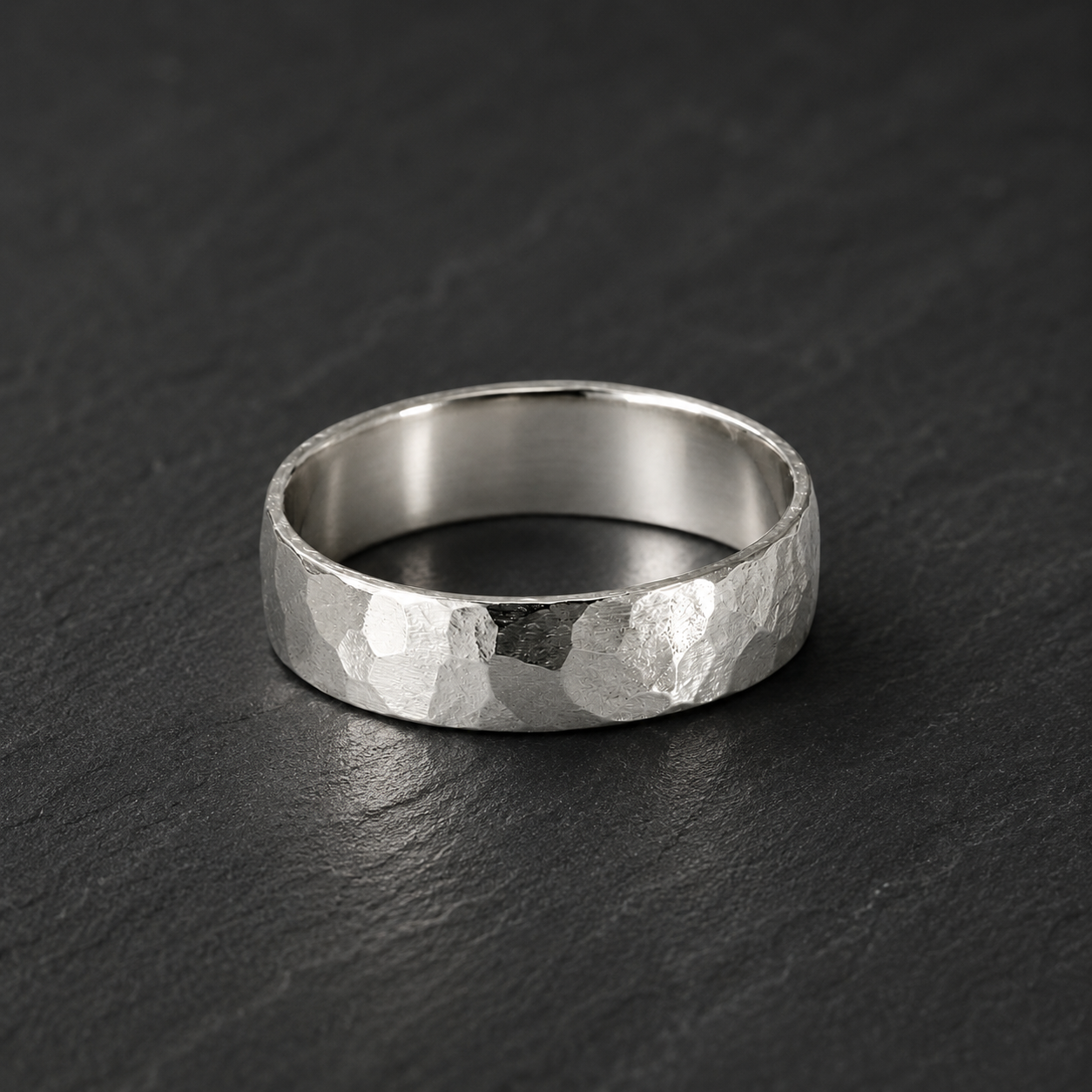 Hammered Band Ring in Sterling Silver – 5mm Wide