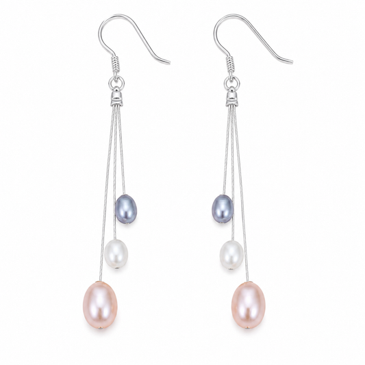 Shooting Stars Pearl Earrings – Three Pearls on Silver Hooks