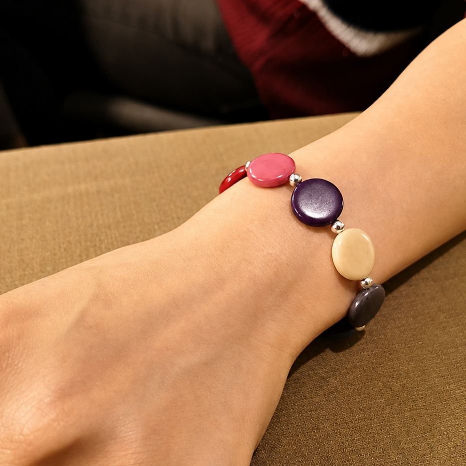 Rainbow Bracelet in Vegetable Ivory and Sterling Silver