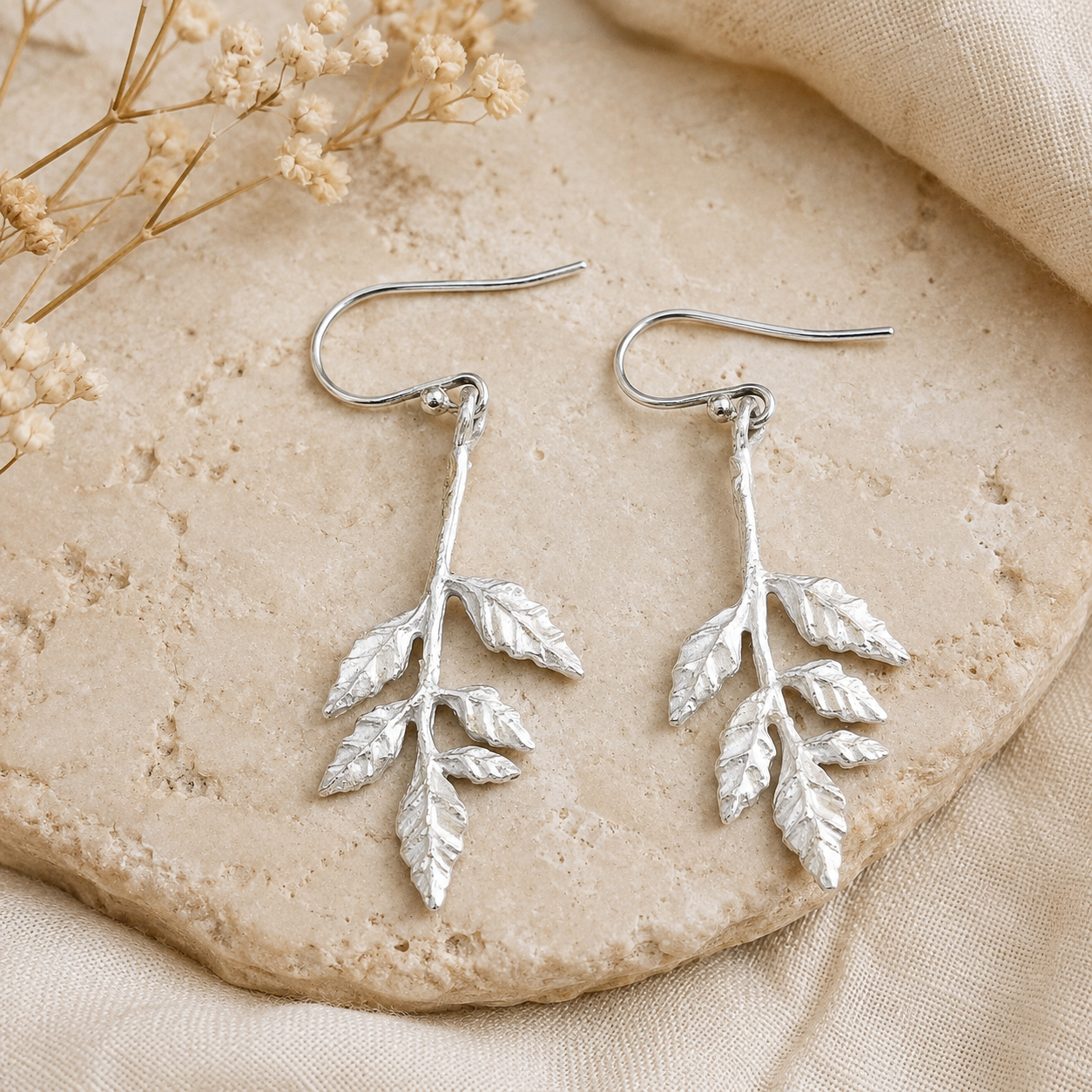 Branch Earrings – Carved Sterling Silver