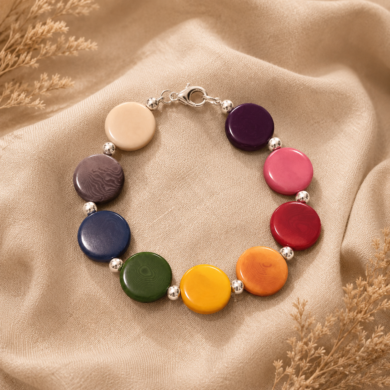 Rainbow Bracelet in Vegetable Ivory and Sterling Silver
