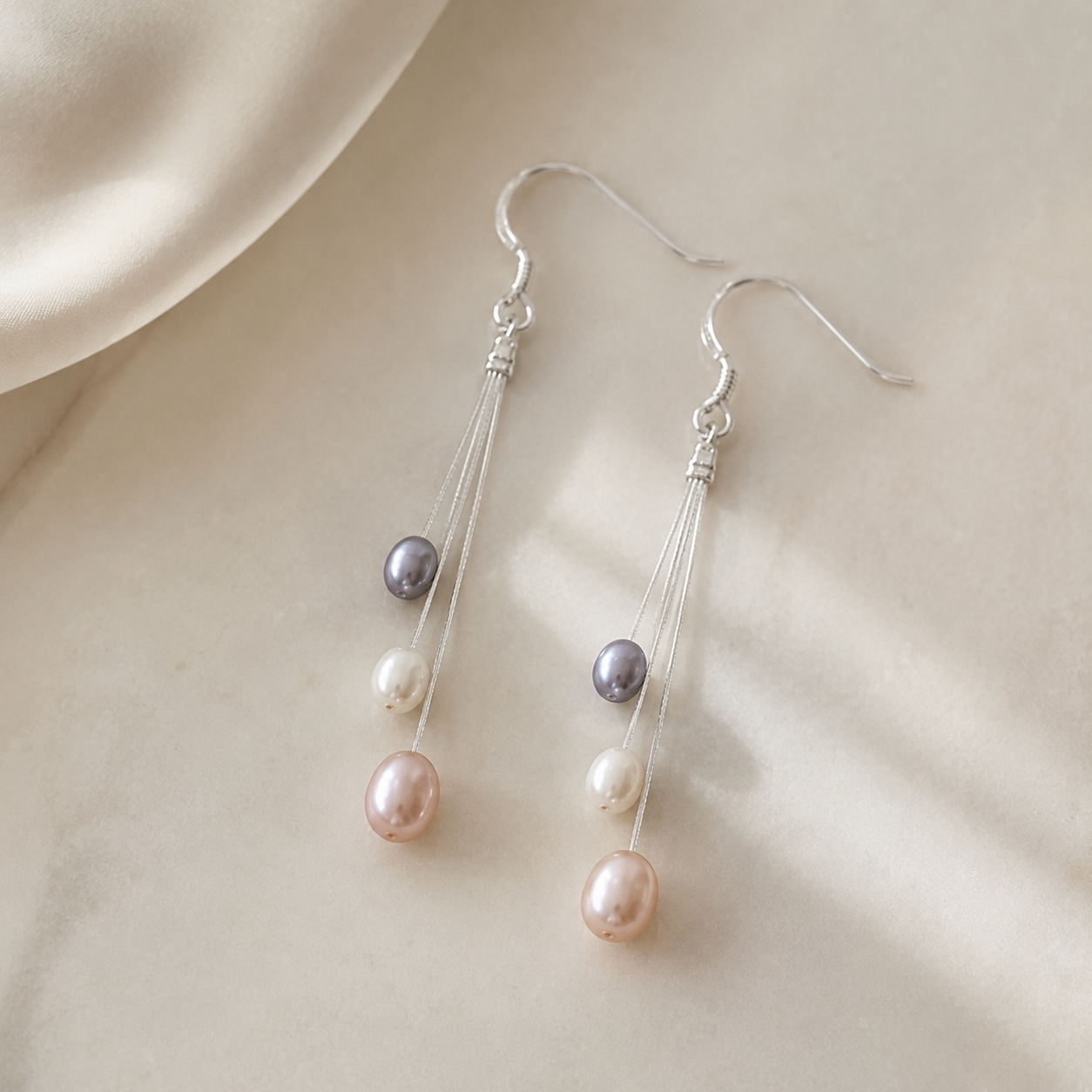 Shooting Stars Pearl Earrings – Three Pearls on Silver Hooks
