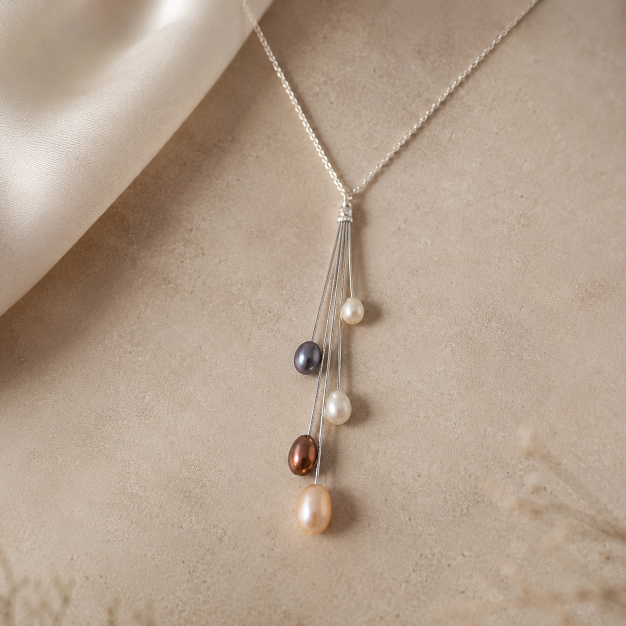 Shooting Stars Necklace – Five Pearls on Silver Chain