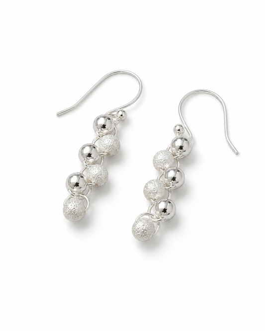 Cascade Earrings – Silver Beads Waterfall Design