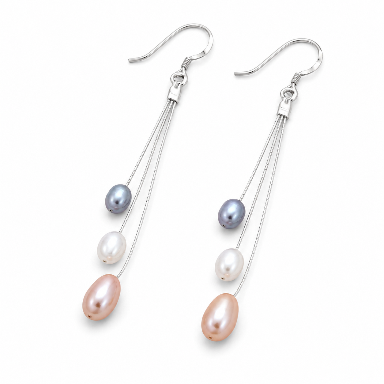 Shooting Stars Pearl Earrings – Three Pearls on Silver Hooks