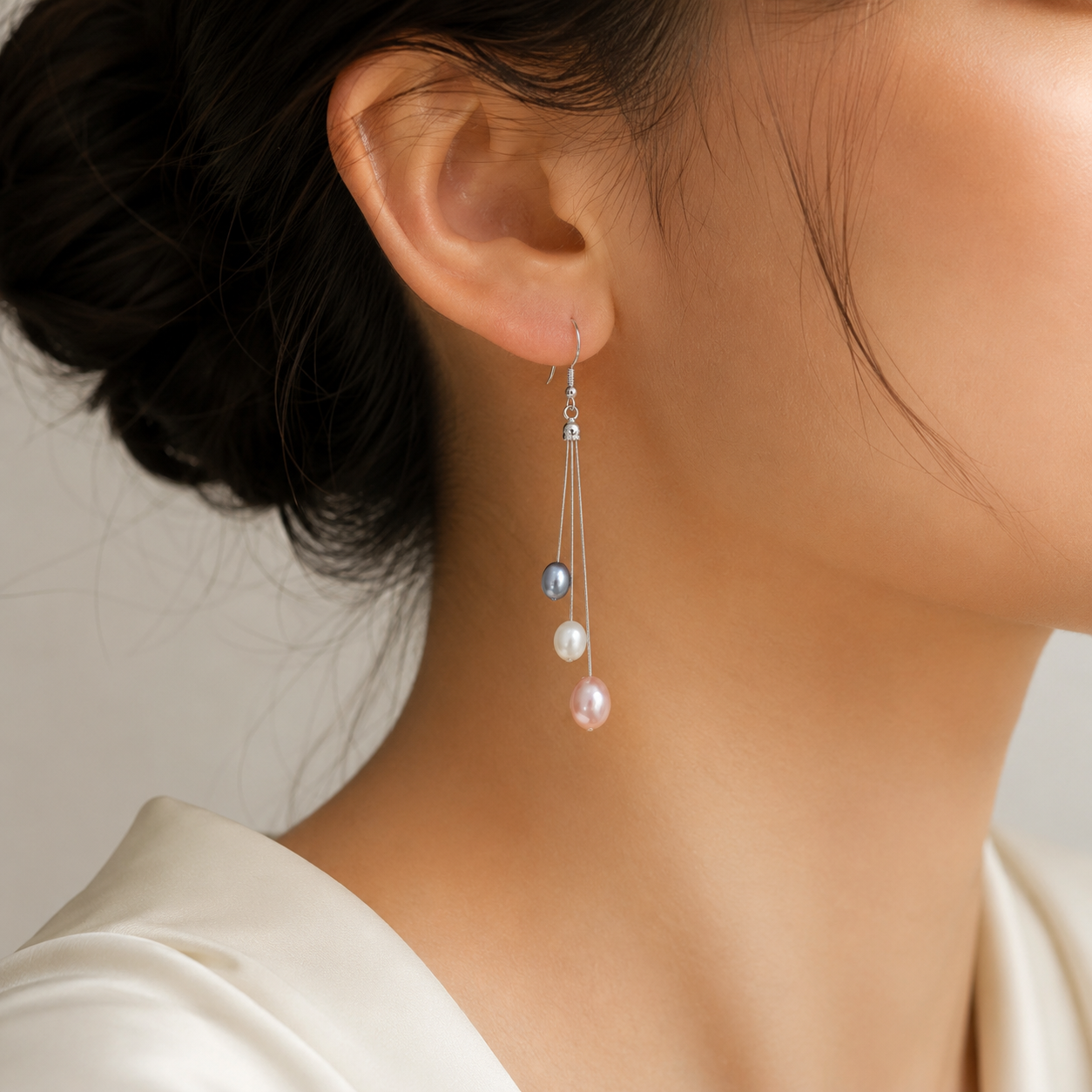 Shooting Stars Pearl Earrings – Three Pearls on Silver Hooks