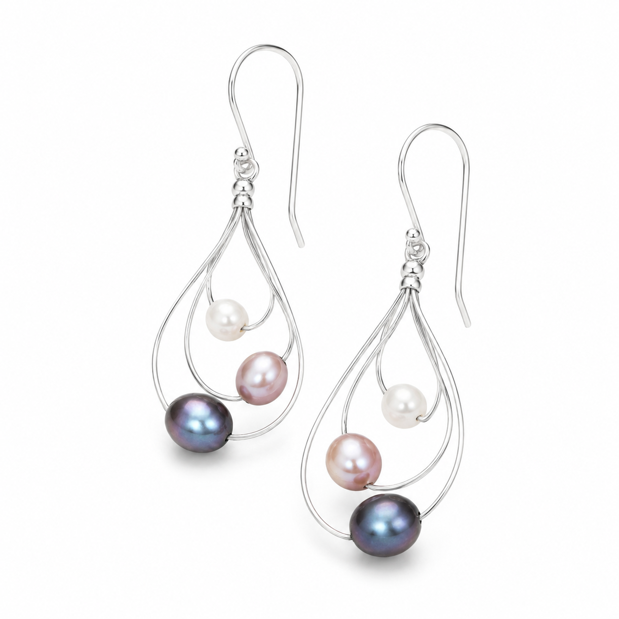 Galaxy Earrings – Three Pearls on Silver Loops