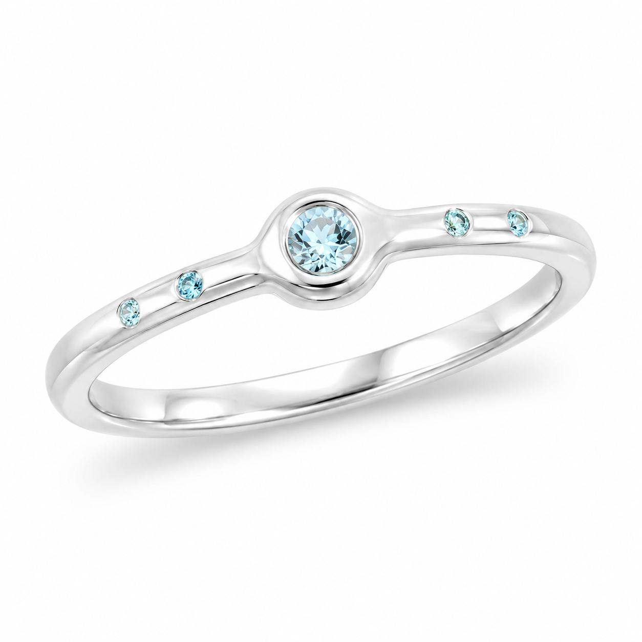 Penta Ring with 5 Blue Diamonds in Sterling Silver Squared Band