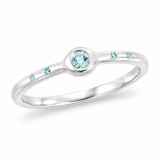 Penta Ring with 5 Blue Diamonds in Sterling Silver Squared Band