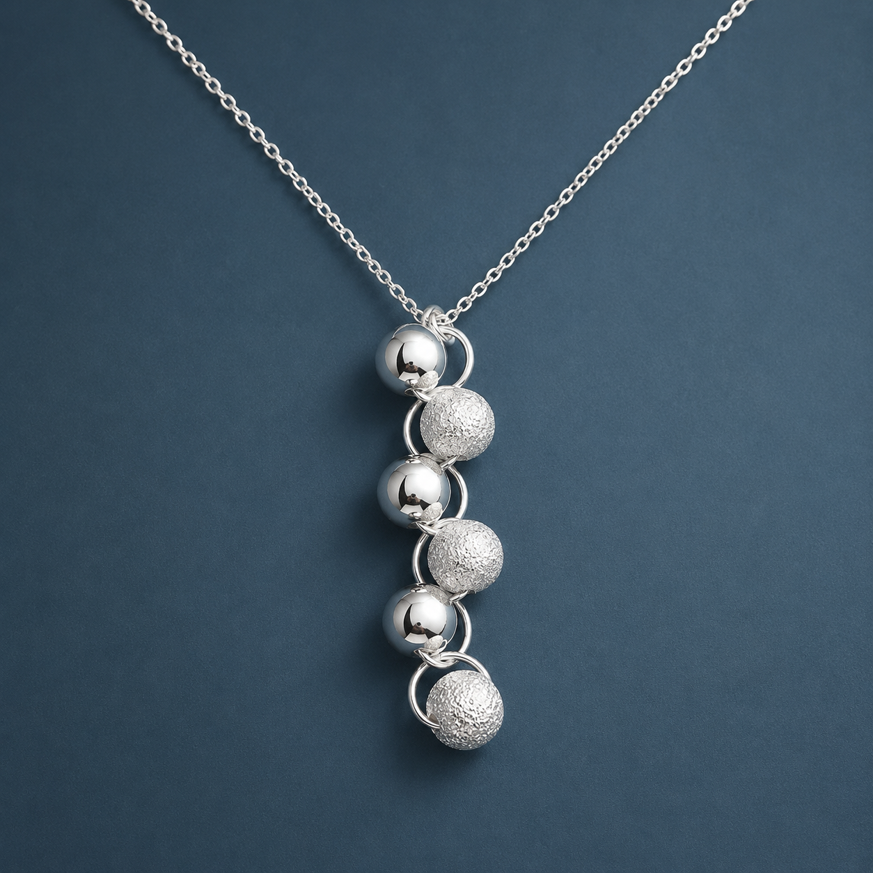 Cascade Necklace – Silver Beads Waterfall Design
