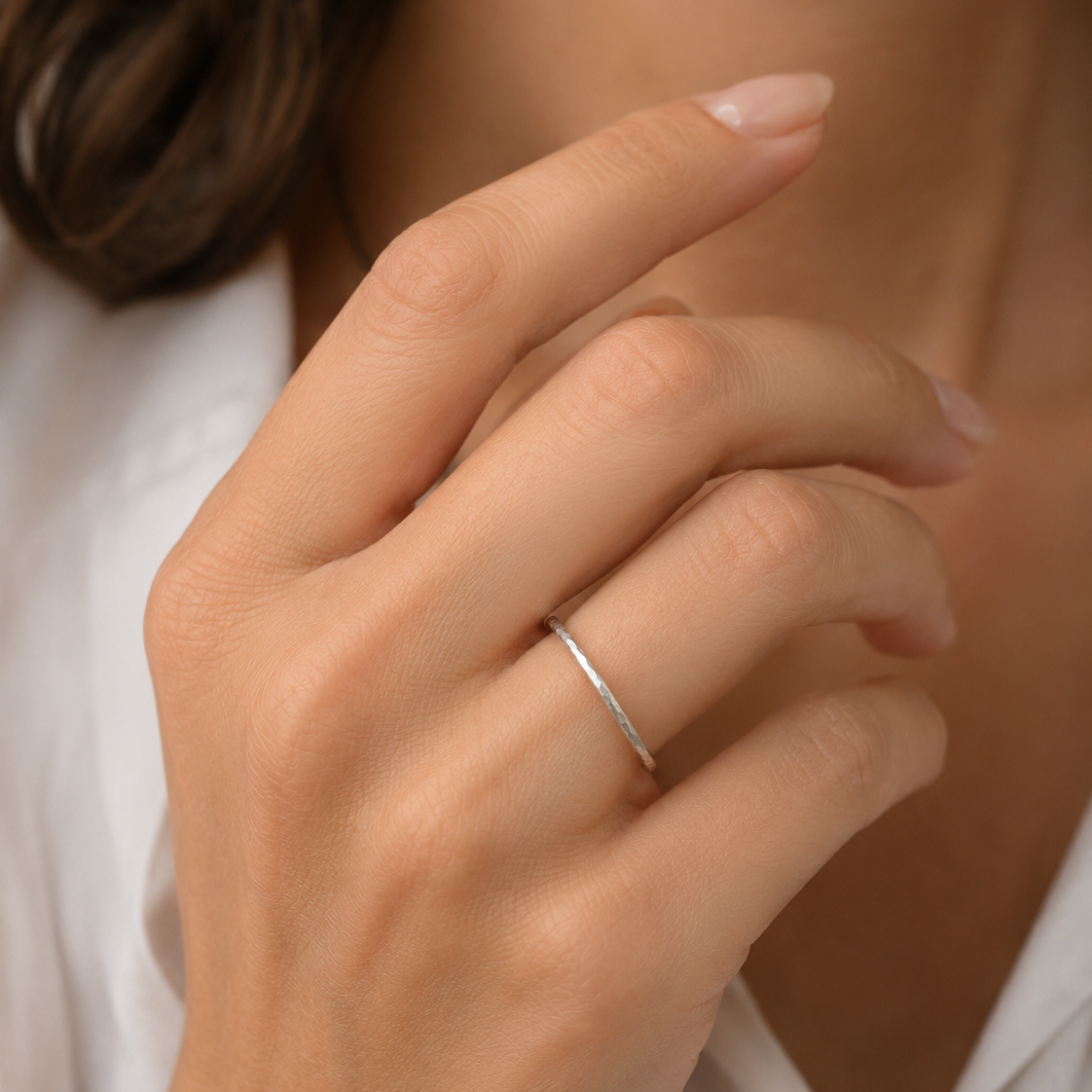 1.5mm Hammered Sterling Silver Stackable Ring