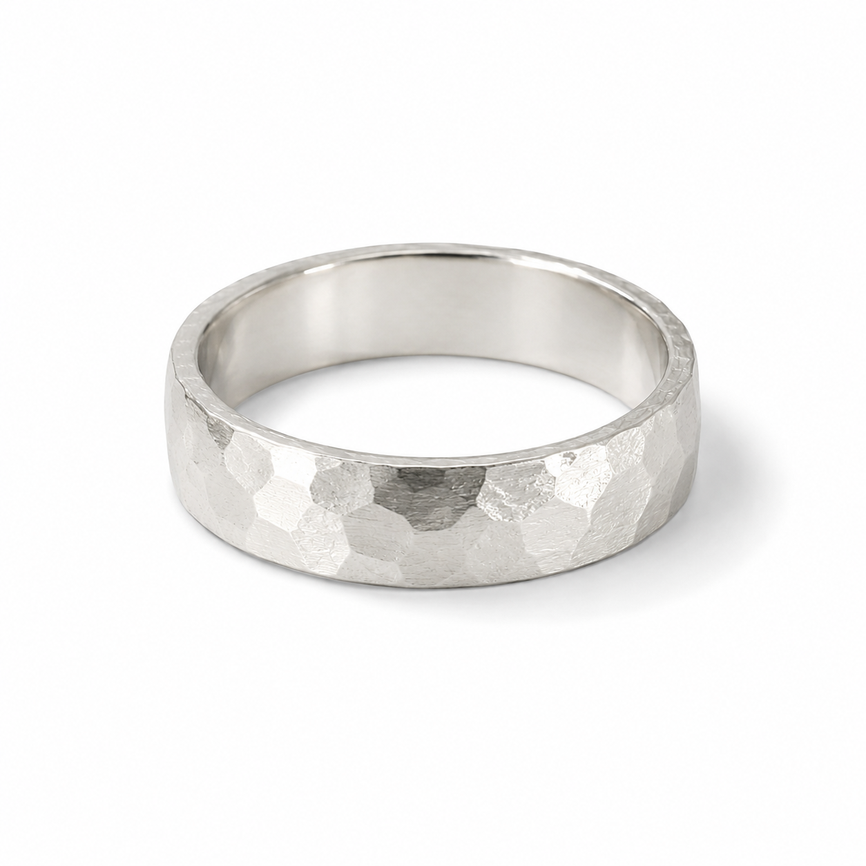 Hammered Band Ring in Sterling Silver – 5mm Wide
