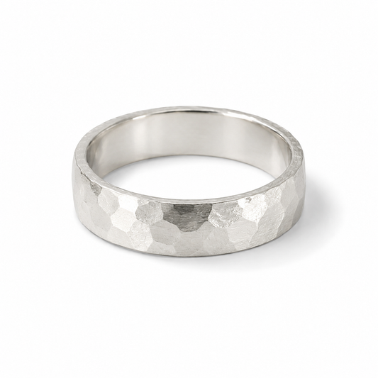 Hammered Band Ring in Sterling Silver – 5mm Wide