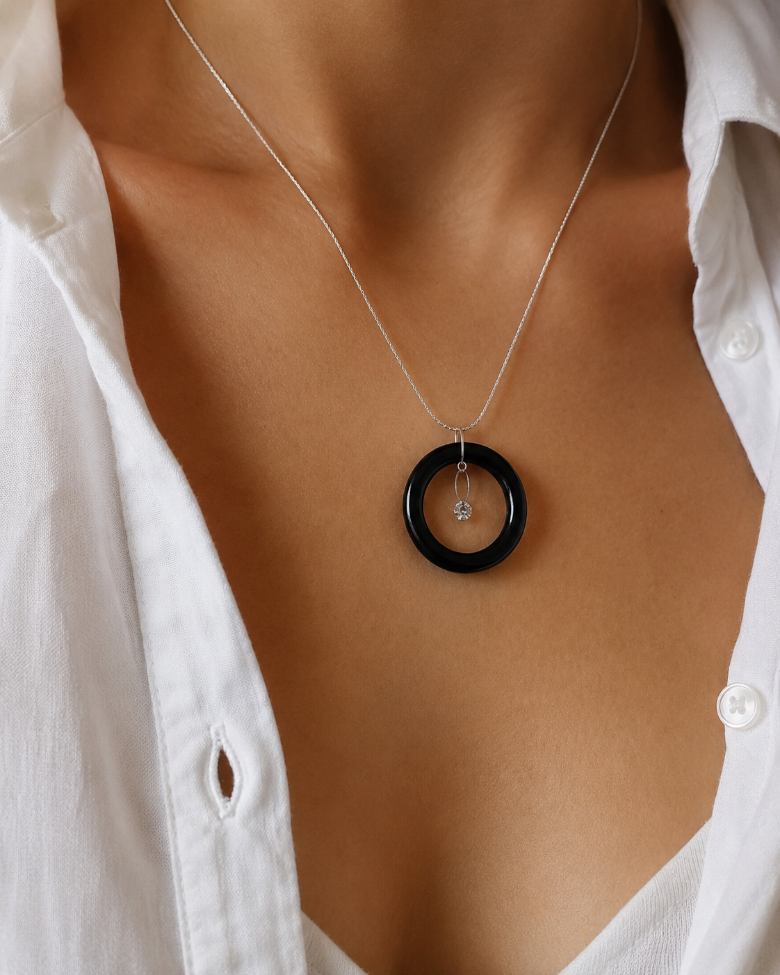 The Core Necklace – White Diamond & Black Vegetable Ivory